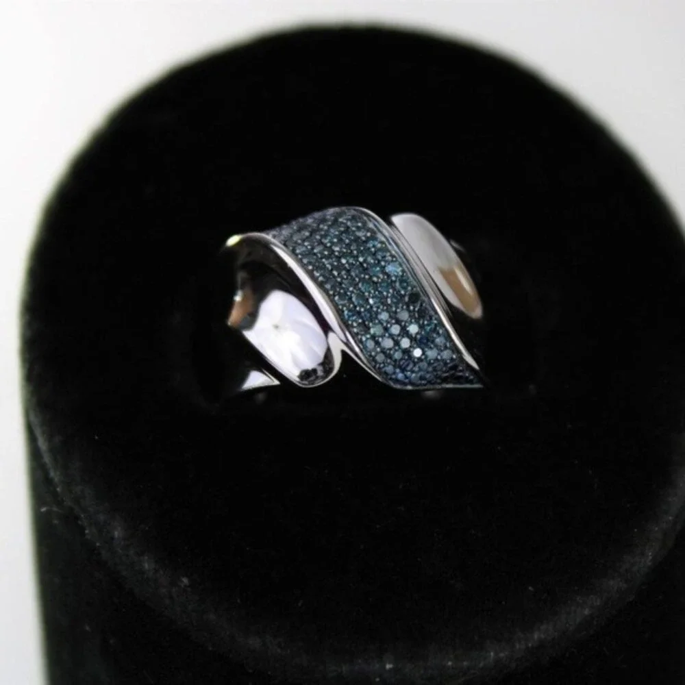 Affinity Pave Blue 1/4ct Diamond Band Ring Women Size 5 Sterling Silver‎ 925 NEW